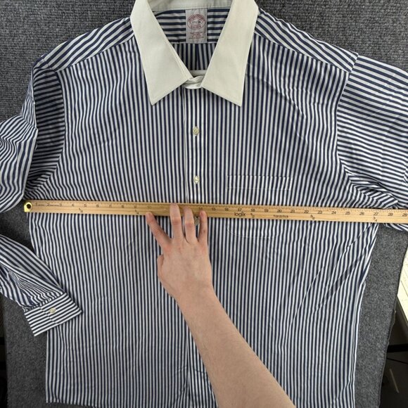 Brooks Brothers Striped Non-Iron Point Cotton Traditional 17.5 36 Blue Men Shirt - Picture 5 of 16